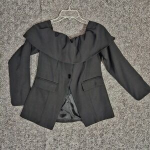OSHOPLIVE Black Off The Shoulder Ruffle Blazer Jacket NWT Small
